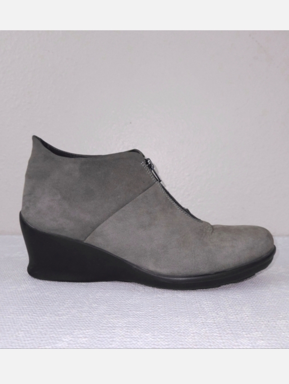 WOLKY Wedge Heeled Booties US 9 Gray Nubuck Destiny Ankle Boots